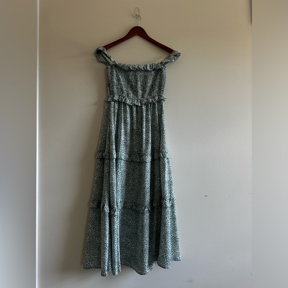 Turquoise Smocked Tiered Maxi Dress - Picture 3 of 9